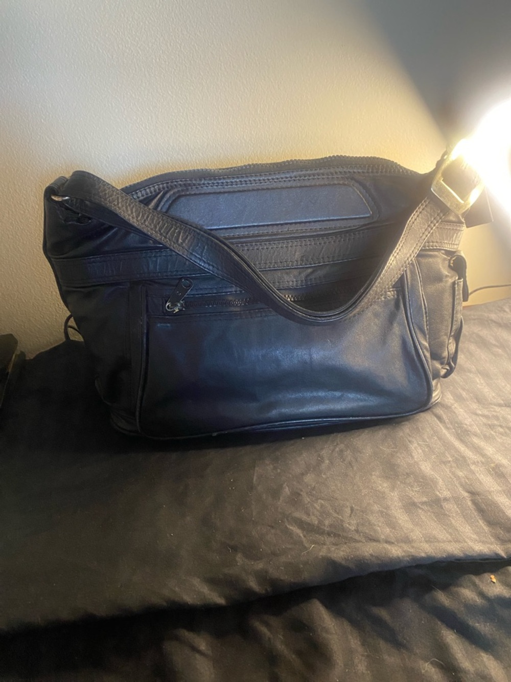 Black Leather Shoulder Bag - Classic Everyday Carry
